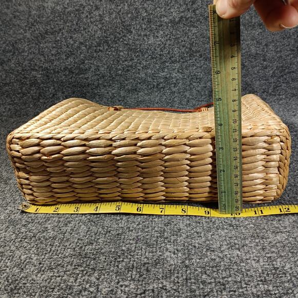 Vintage Straw Crossbody Bag Embroidered Palm Tree Monkey Tropical Purse - Picture 6 of 8